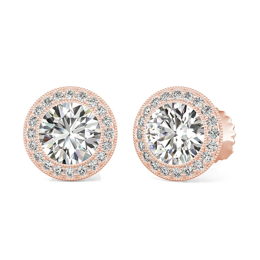 Butterfly Milgrain Bezel Halo Earrings - Custom Builder - SKU 401688