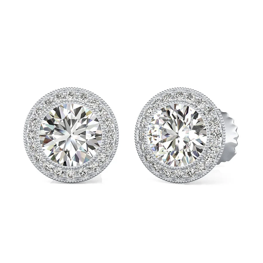 Butterfly Milgrain Bezel Halo Earrings - Custom Builder - SKU 401688