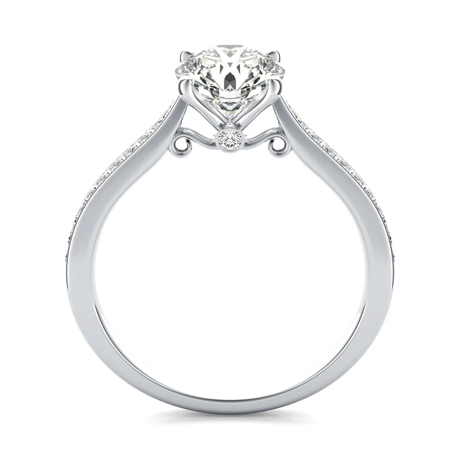 Cathedral Engagement Ring With Pave Side Stones And Scroll On The Side - Image 2