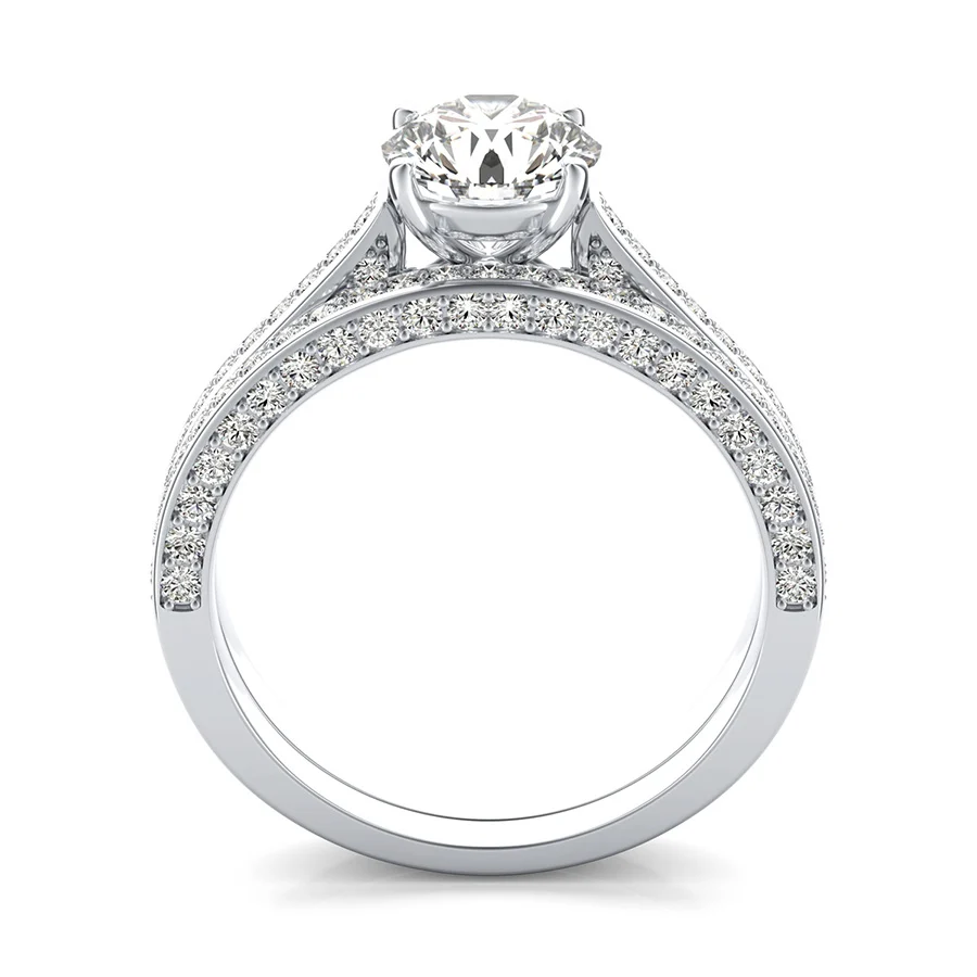 Cathedral Engagement Ring With Pave Side Stones & Matching Band - Image 2