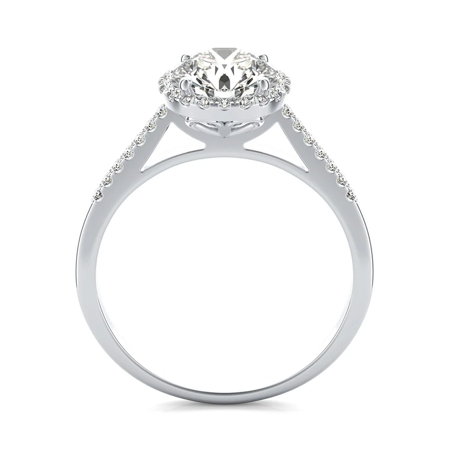 Cathedral Halo Engagement Ring With Pave Side Stones - Image 2