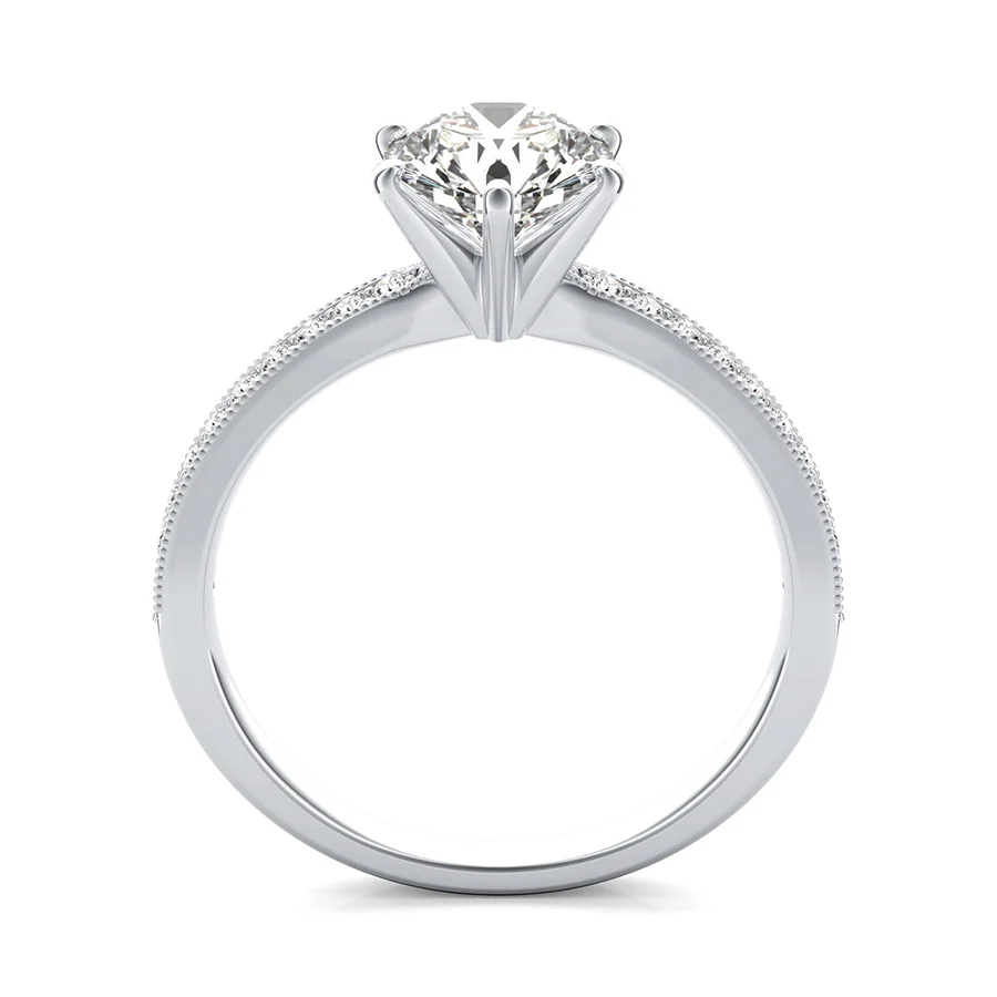 Classic Engagement Ring With Milgrain Pave Side Stones - Image 2