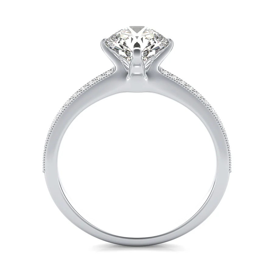 Classic Engagement Ring With Milgrain Pave Side Stones - Image 2