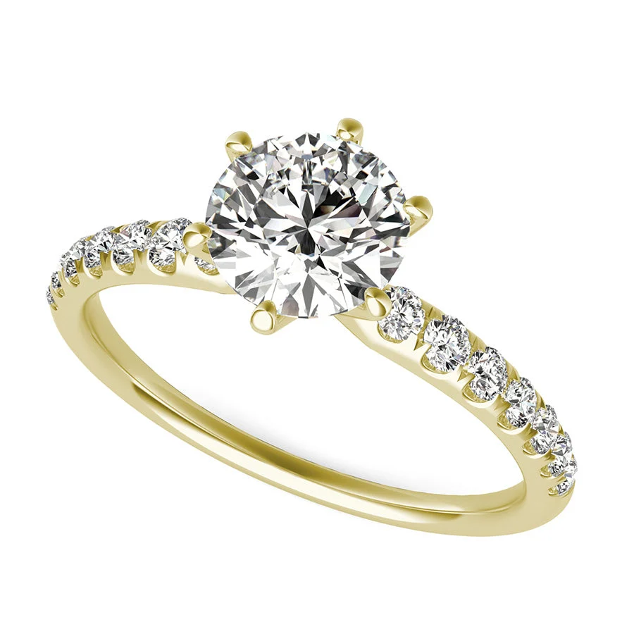 Classic Engagement Ring With Prong Set Side Stones - Custom Builder - SKU 200043