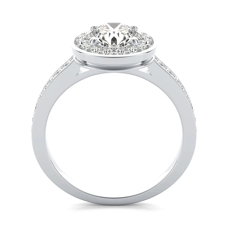 Classic Low Setting Halo Pave Engagement Ring - Image 2