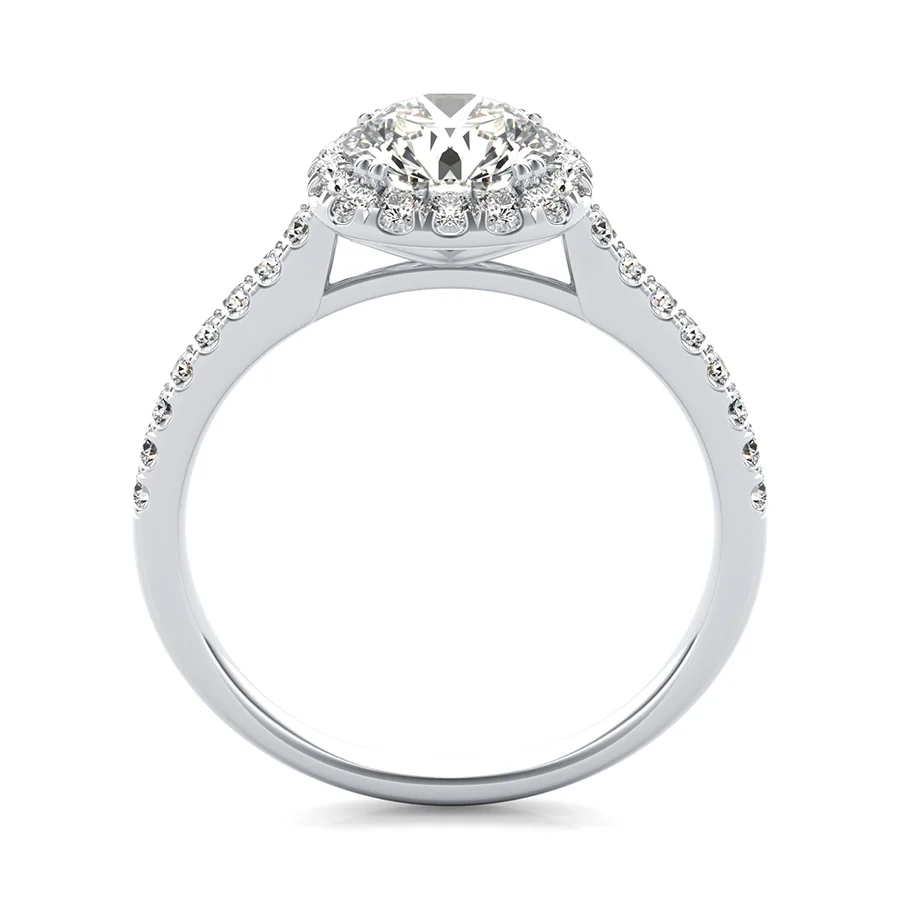 Classic Rounded Square Halo Engagement Ring With Side Stones - Image 2