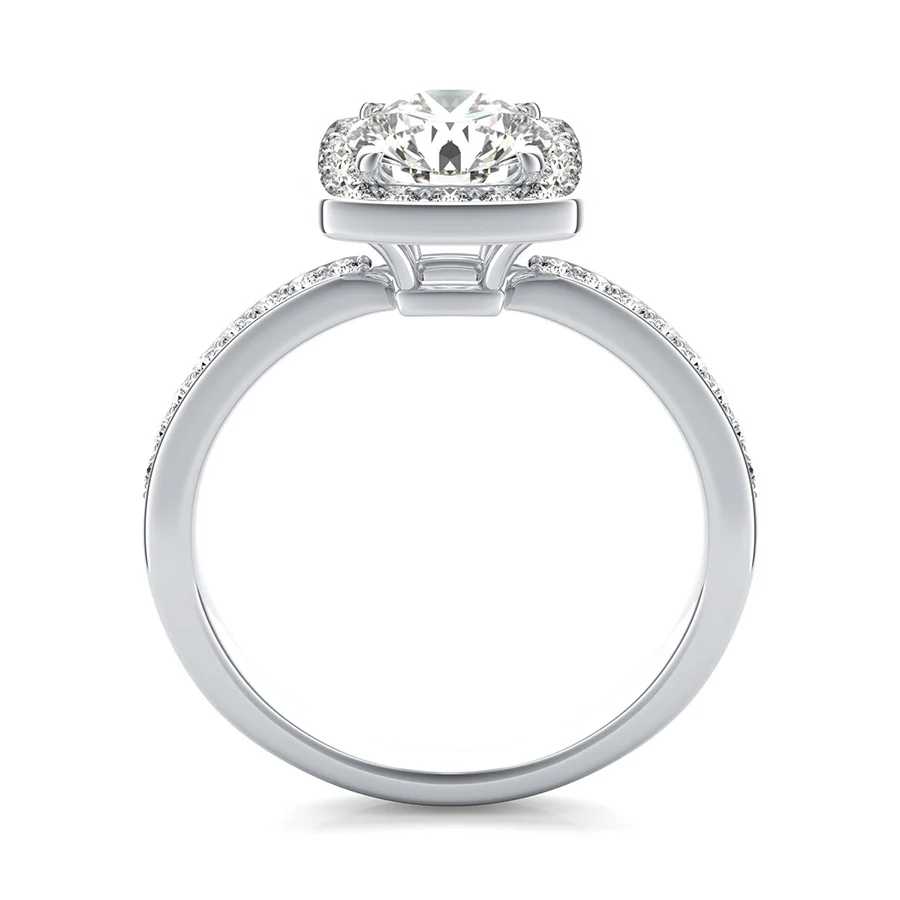 Classic Square Halo Pave Set Engagement Ring - Image 2