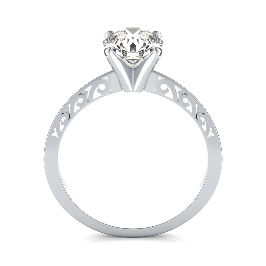 Cut Through Scroll Engraving Solitaire Engagement Ring - Image 2