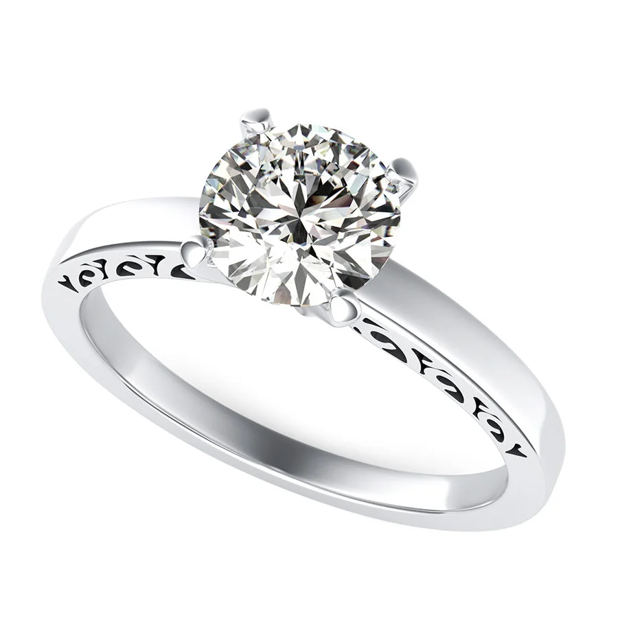 Cut Through Scroll Engraving Solitaire Engagement Ring - Custom Builder - SKU 200814
