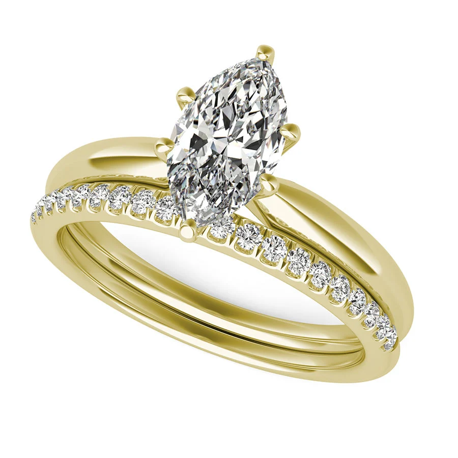Delicate And Classic Solitaire Engagement Ring With Matching Band - Custom Builder - SKU 400234