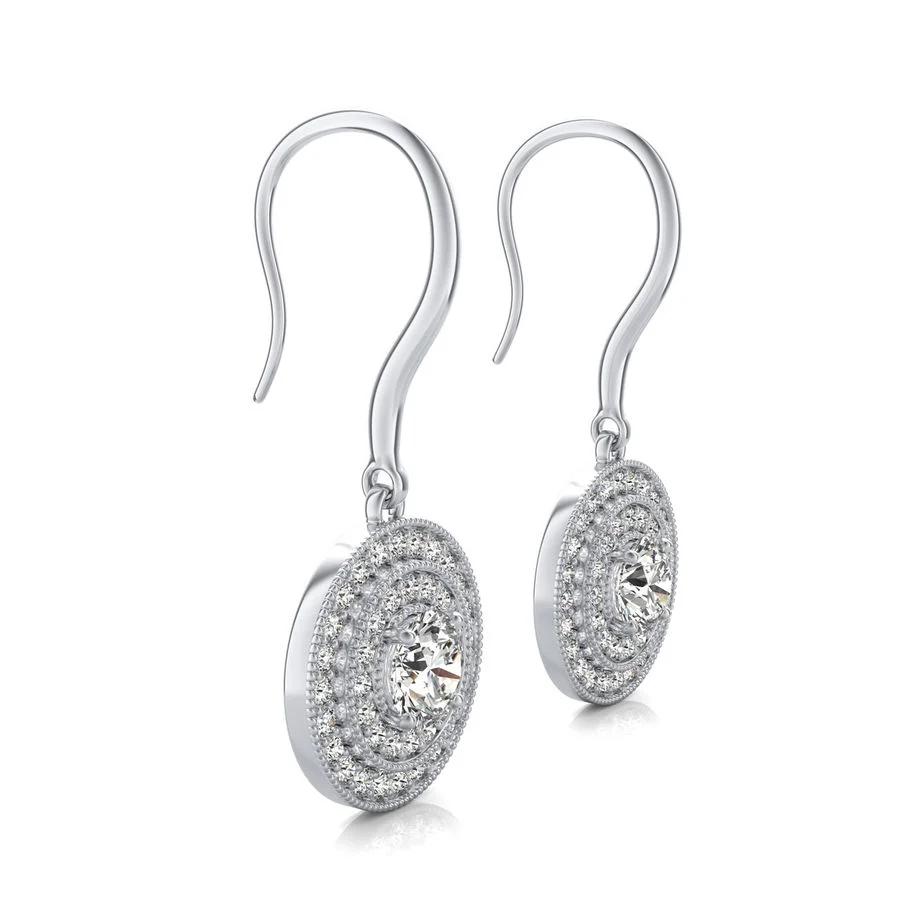 Double Halo Lever Back Earrings - Image 2