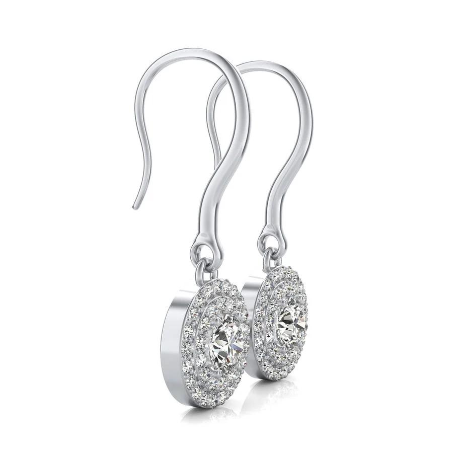 Double Row Halo Lever Back Earrings - Image 2