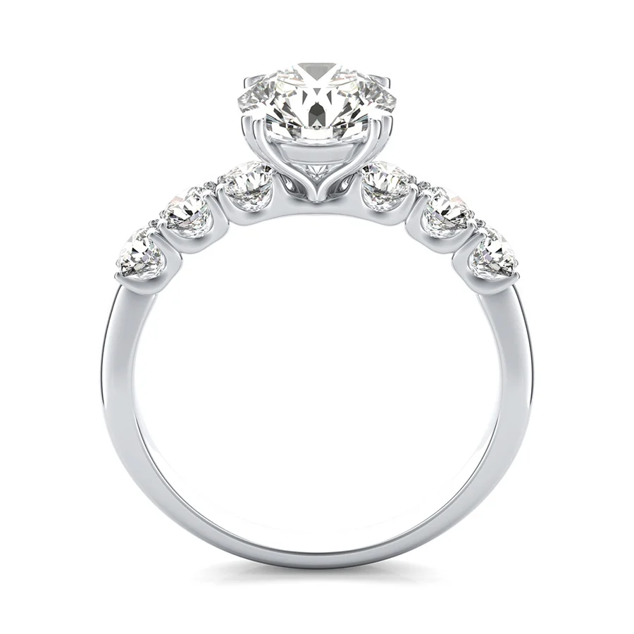 Engagement Ring With Side Stones Set In U Shape Prongs - Image 2