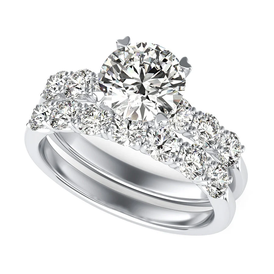 Engagement Ring With Side Stones Set In U Shape Prongs & Matching Band - Custom Builder - SKU 400216