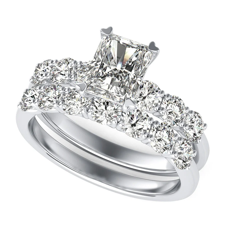 Engagement Ring With Side Stones Set In U Shape Prongs & Matching Band - Custom Builder - SKU 400216