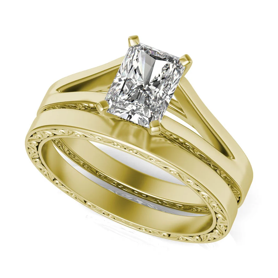 Filigree Cathedral Engagement Ring with Matching Band - Custom Builder - SKU 354400