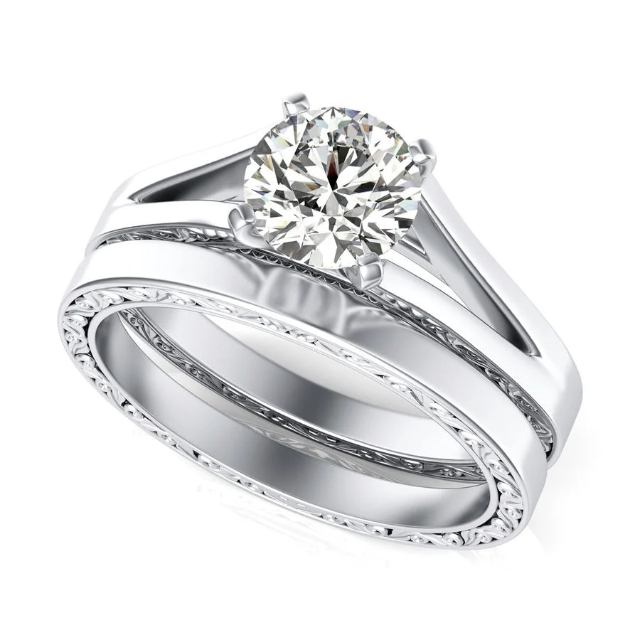 Filigree Cathedral Engagement Ring with Matching Band - Custom Builder - SKU 354400