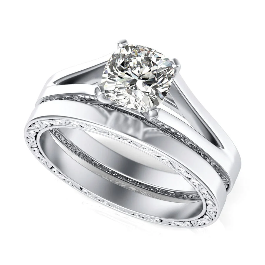 Filigree Cathedral Engagement Ring with Matching Band - Custom Builder - SKU 354400