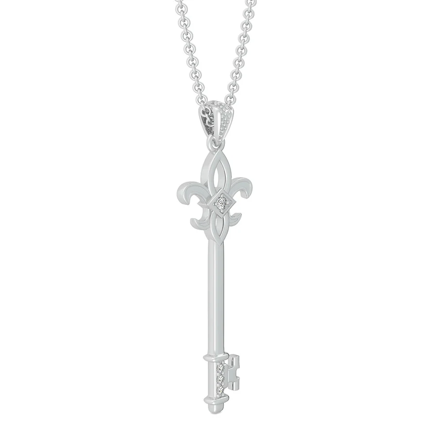 Fleur De Lis Key Pendant With Pave Set Stones - Image 2