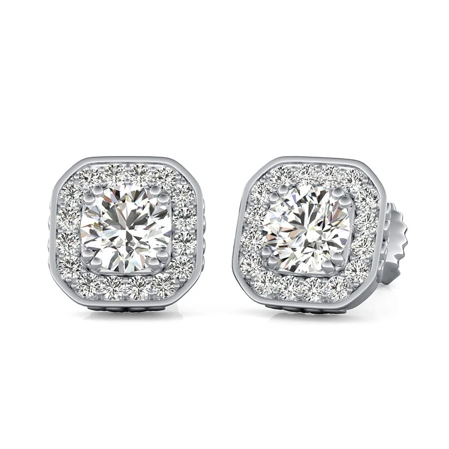 Flower Engraving Halo Earrings - Custom Builder - SKU 402421