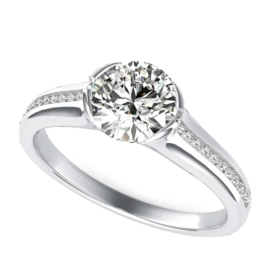 Half Bezel Engagement Ring With Channel Set Side Stones - Custom Builder - SKU 200050