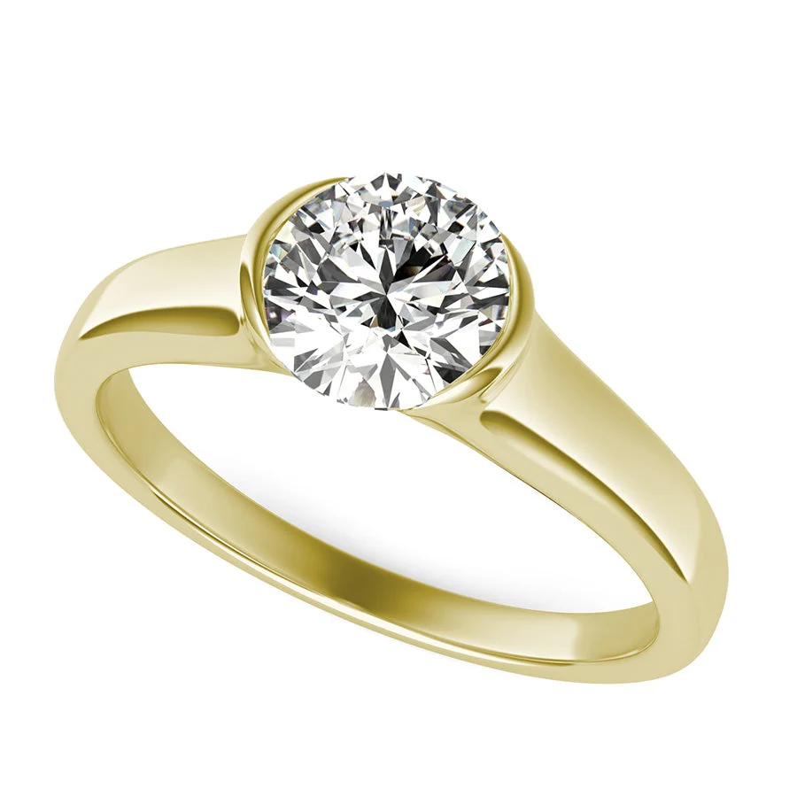 Half Bezel Solitaire Engagement Ring - Custom Builder - SKU 200817