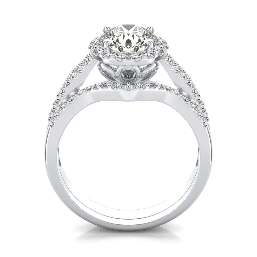 Halo Engagement Ring With Matching Band - Image 2