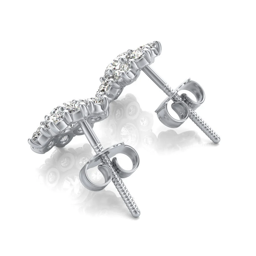 Halo Stud Earrings With Big Side Stone - Image 2