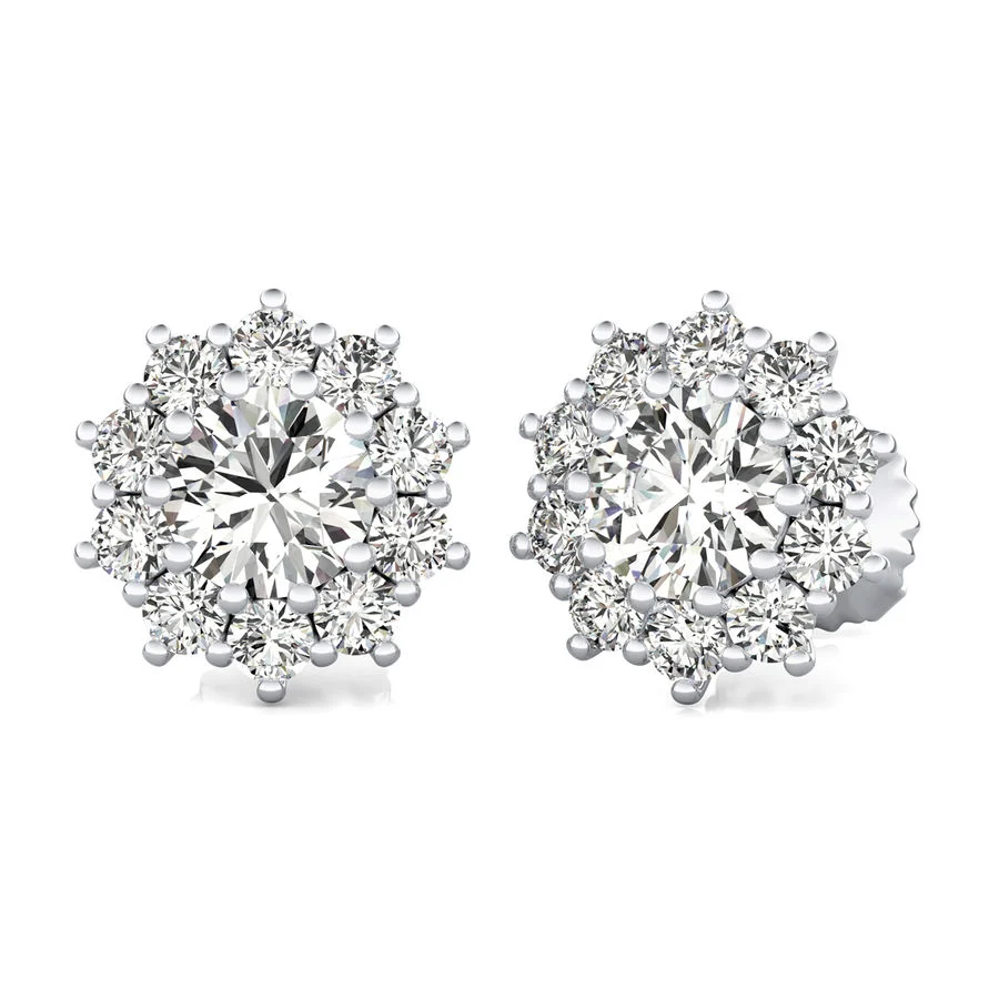 Halo Stud Earrings With Big Side Stone