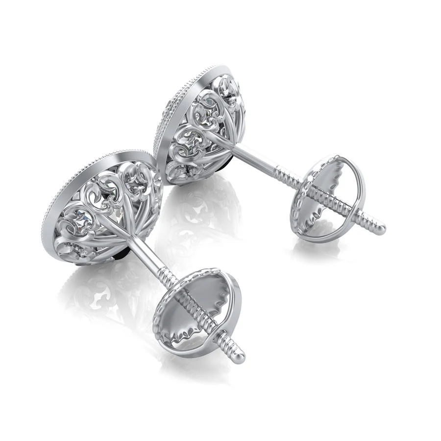 Halo Stud Earrings With Milgrain - Image 2