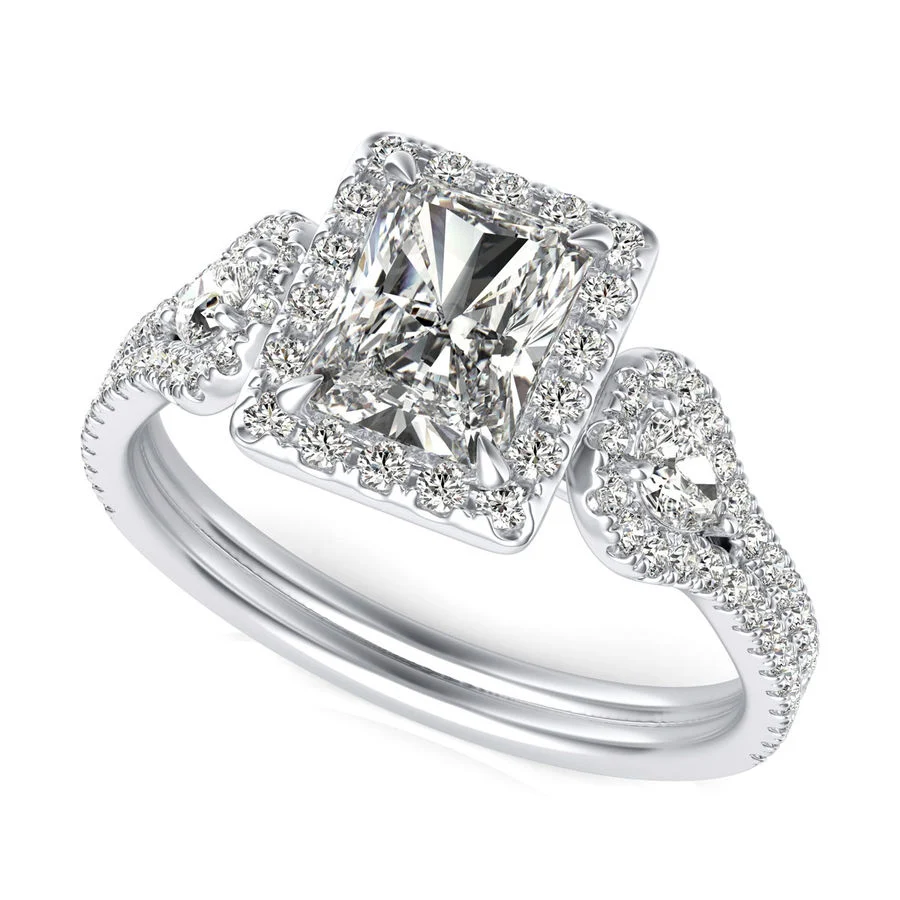 Halo Three Stone Engagement - Custom Builder - SKU 383300