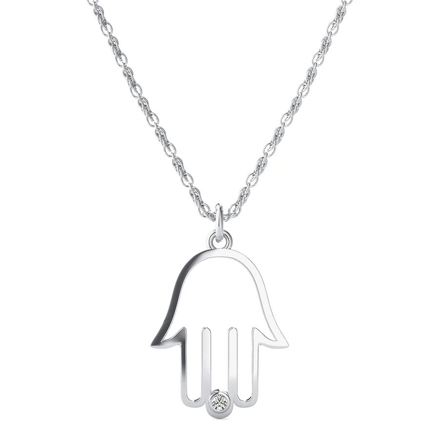 Hamsa Cut Through Pendant With Bezel Set Stone
