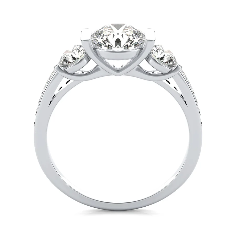 Landora Cathedral Three Stone Engagement Ring With Pave Side Stone - Image 2