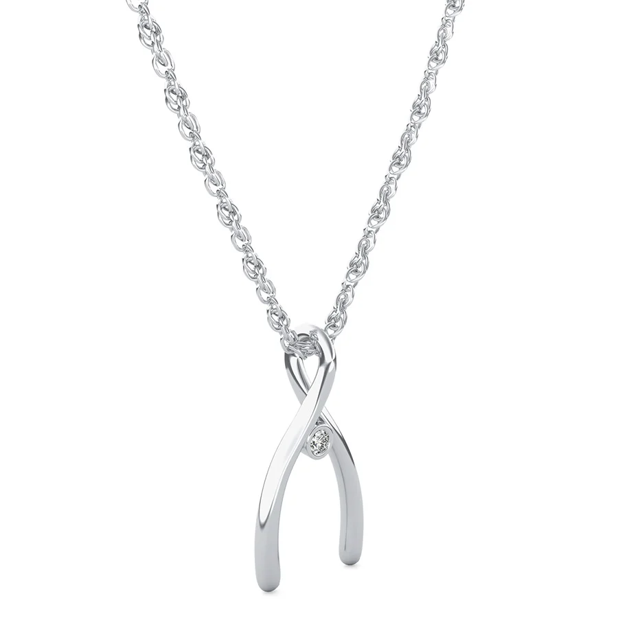Lucky Wishbone Pendant With Bezel Set Stone - Image 2