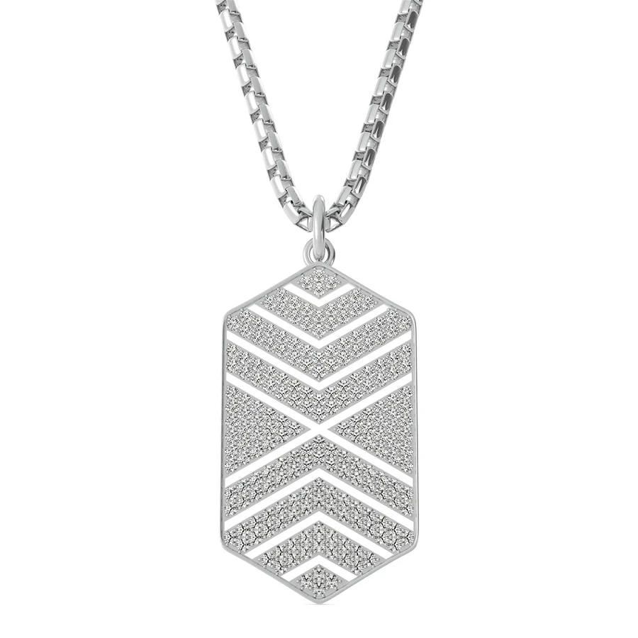 Pave Rectangular Hexigon Dog Tag Pendant