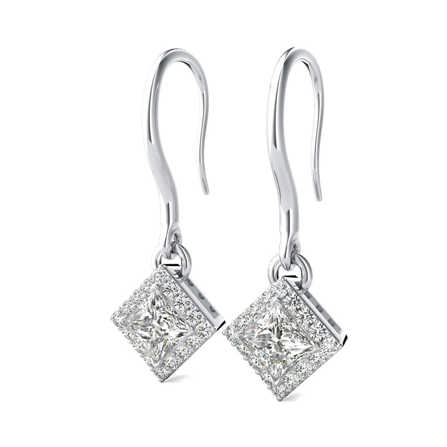 Pave Set Halo Dangle Earrings - Custom Builder - SKU 502118