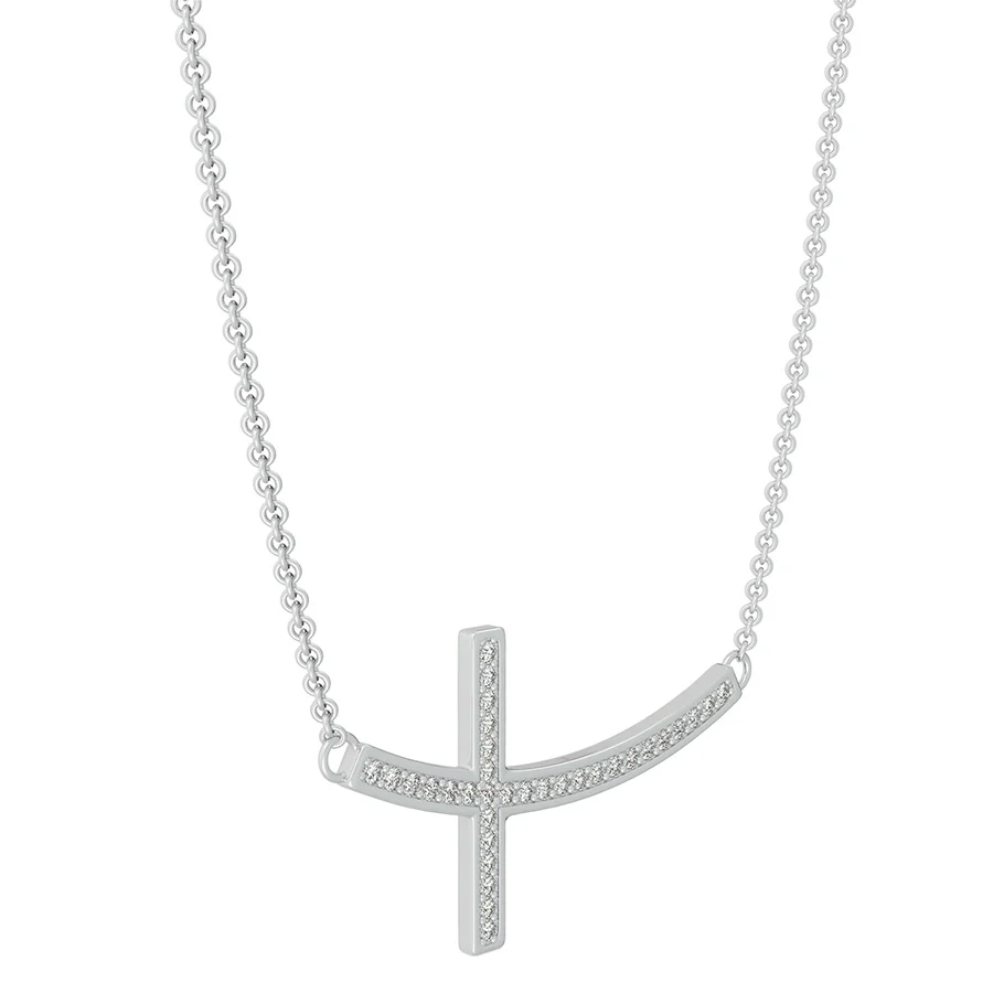Sideways Cross Pendant With Pave Set Stones - Image 2