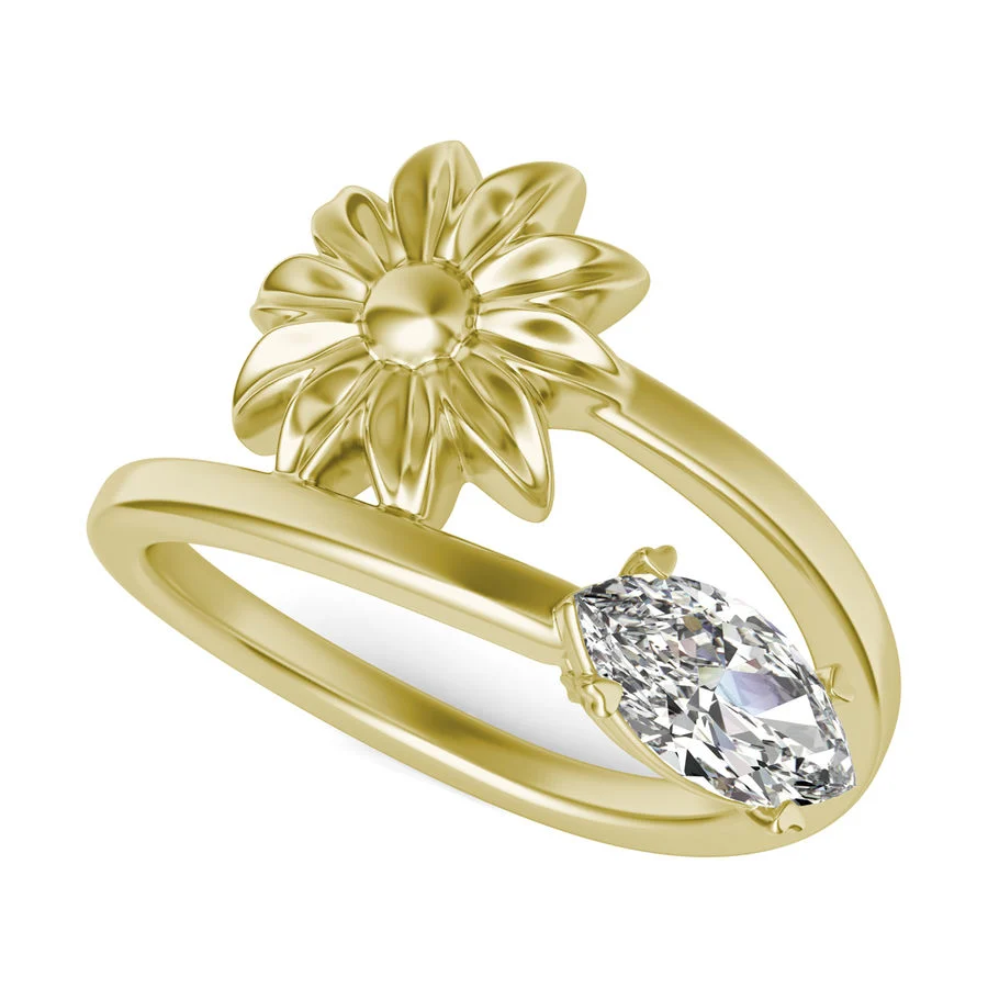 Solitaire Flower Ring - Custom Builder - SKU 240400