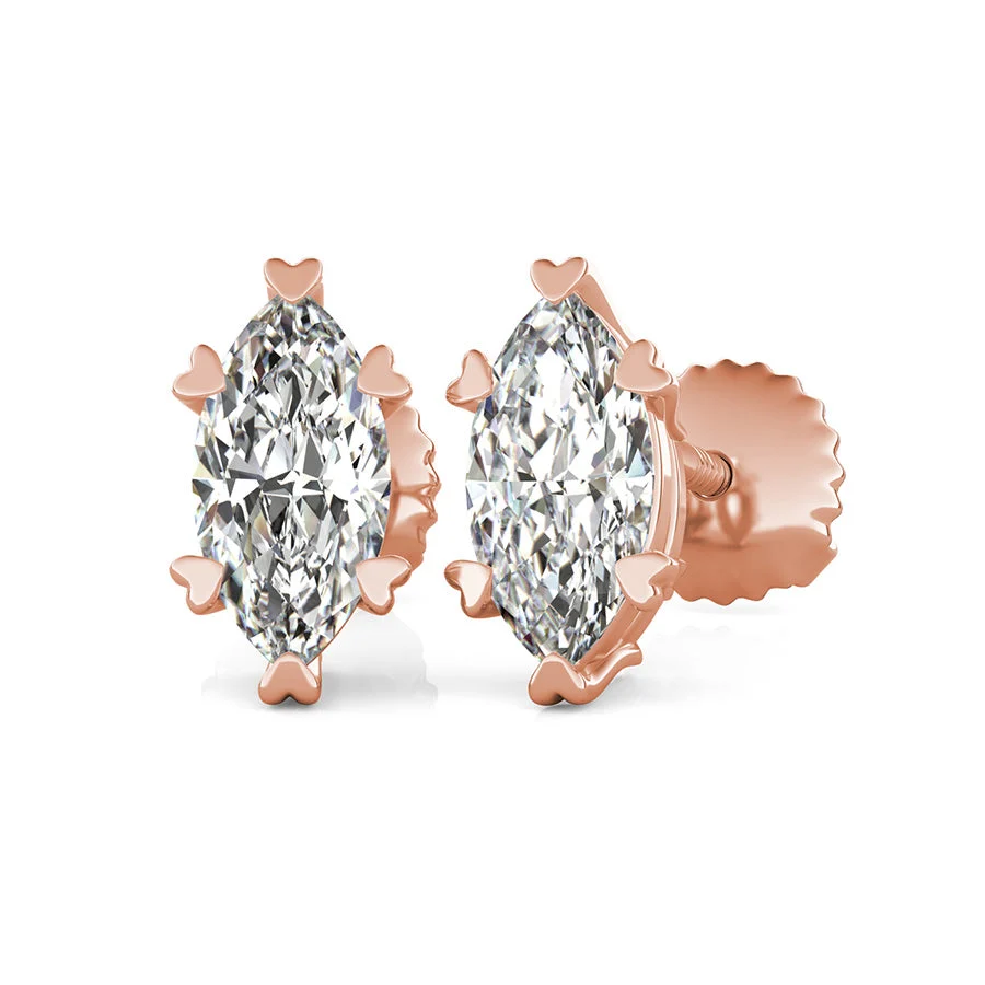Solitaire Stud Earrings With Heart Shaped Prong - Custom Builder - SKU 201829