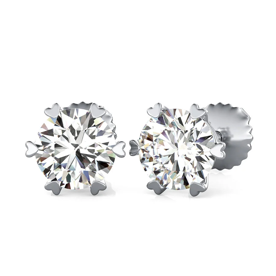 Solitaire Stud Earrings With Heart Shaped Prong - Custom Builder - SKU 201829