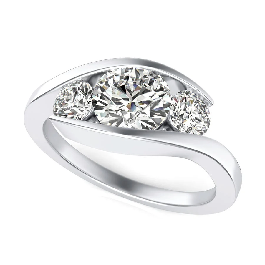 Tension Three Stone Engagement Ring - Custom Builder - SKU 106900