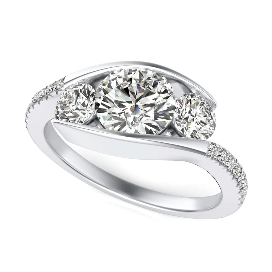 Tension Three Stone Engagement Ring - Custom Builder - SKU 107000
