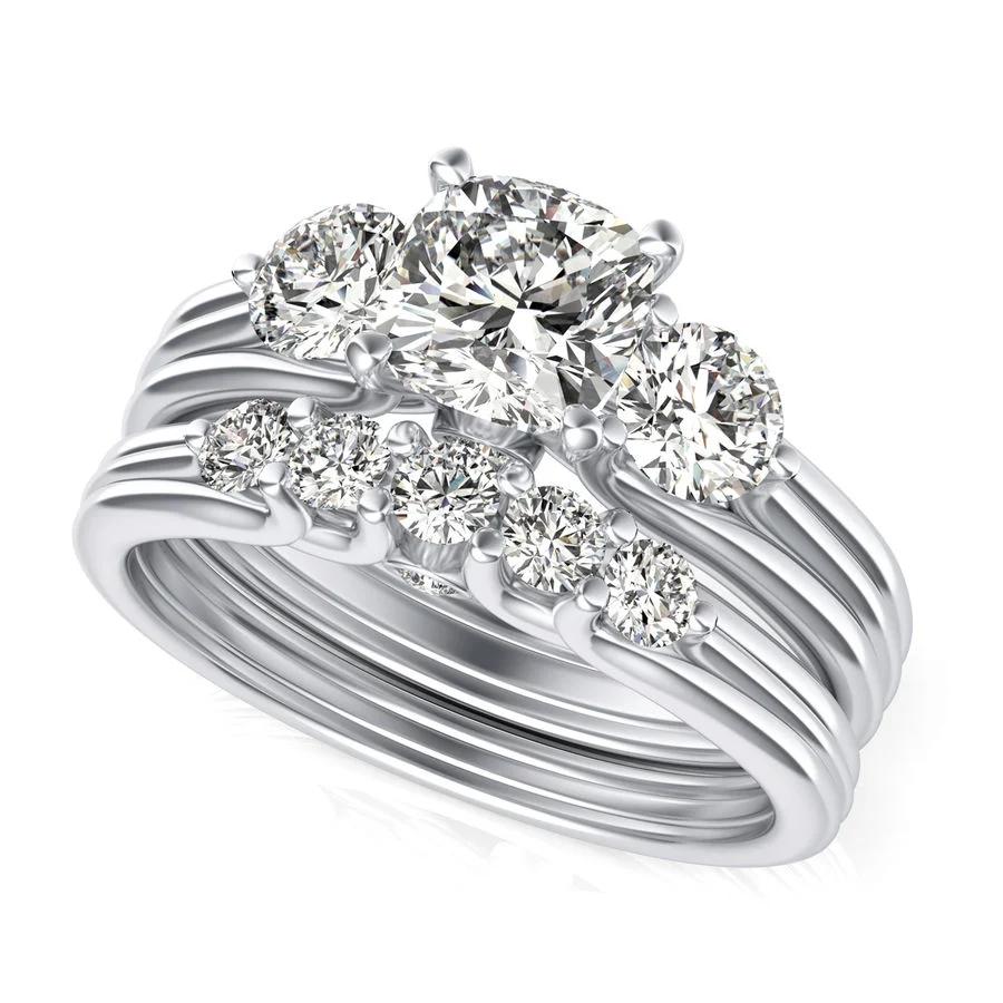 Three Stone Engagement Ring With Matching Band - Custom Builder - SKU 118500