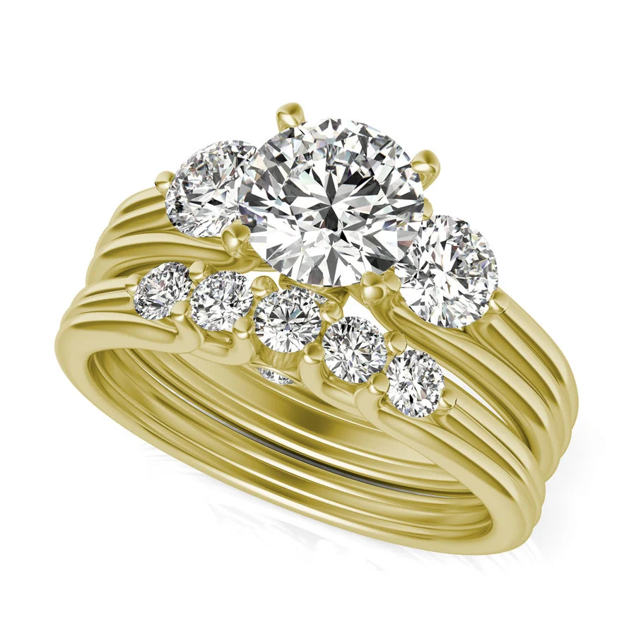 Three Stone Engagement Ring With Matching Band - Custom Builder - SKU 118500