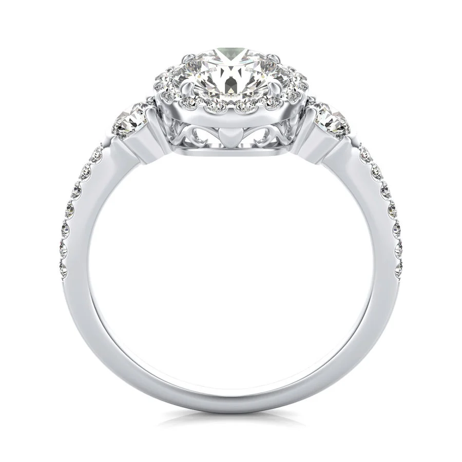 Three Stone Halo Engagement Ring - Image 2