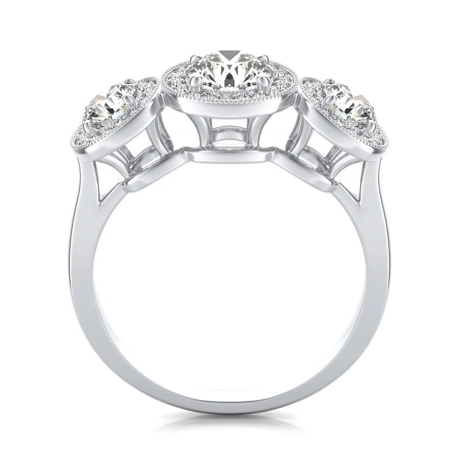 Three Stone Halo Engagement Ring - Image 2