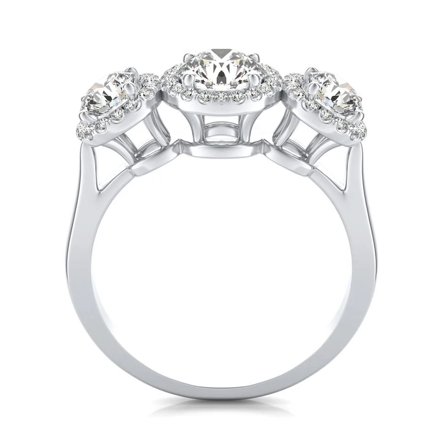 Three Stone Halo Engagement Ring - Image 2
