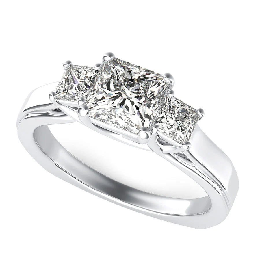 Three Stone Trellis Engagement Ring With Square Shank - Custom Builder - SKU 200405