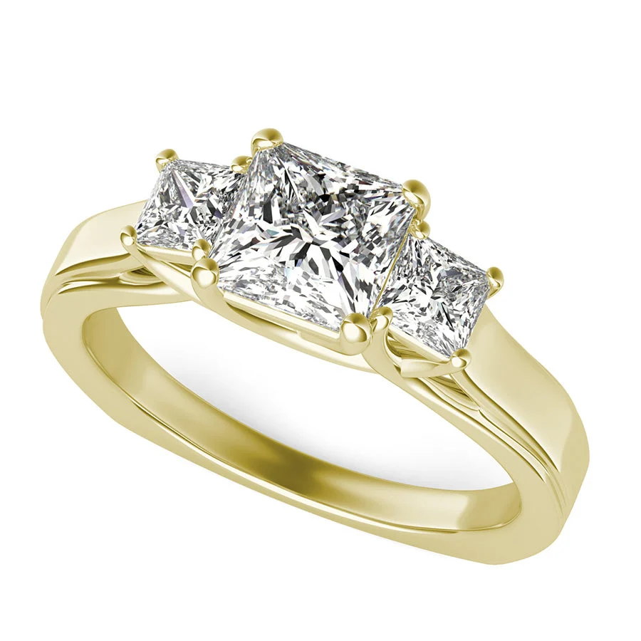 Three Stone Trellis Engagement Ring With Square Shank - Custom Builder - SKU 200405
