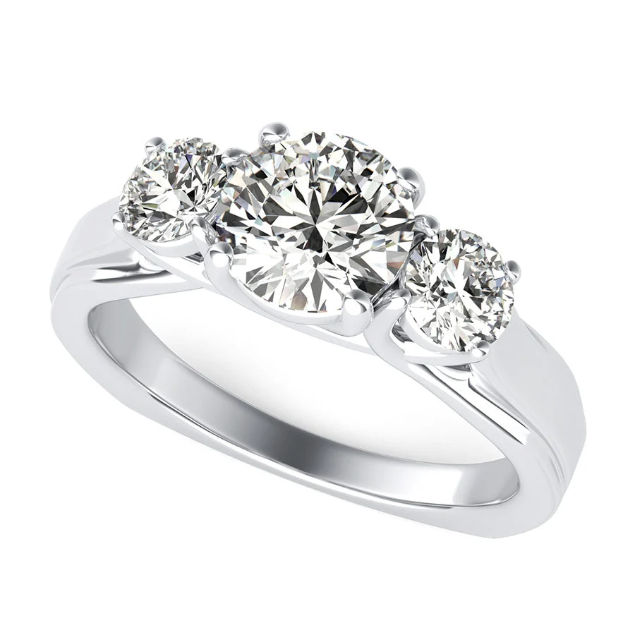 Three Stone Trellis Engagement Ring With Square Shank - Custom Builder - SKU 200405